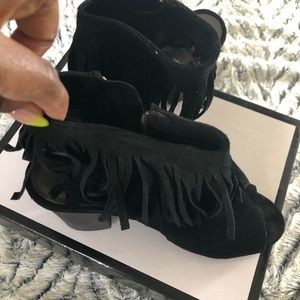 Black Suede Fringe Bootie